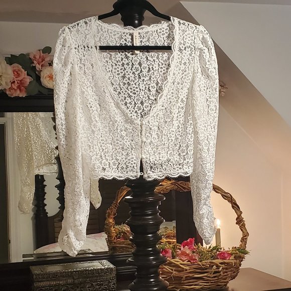 For Love and Lemons Mia Lace Cardigan Top Medium/Small/XS
